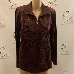 Allison Daley. Size 10. Corduroy Zip Up Embroidered Jacket. Cotton Blend. B66